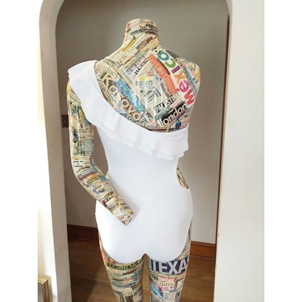 HEAT WAVE SALE!White Ruffle One Shoulder Swimsuit With Cut-outs, sz Medium/Large - Picture 9 of 14